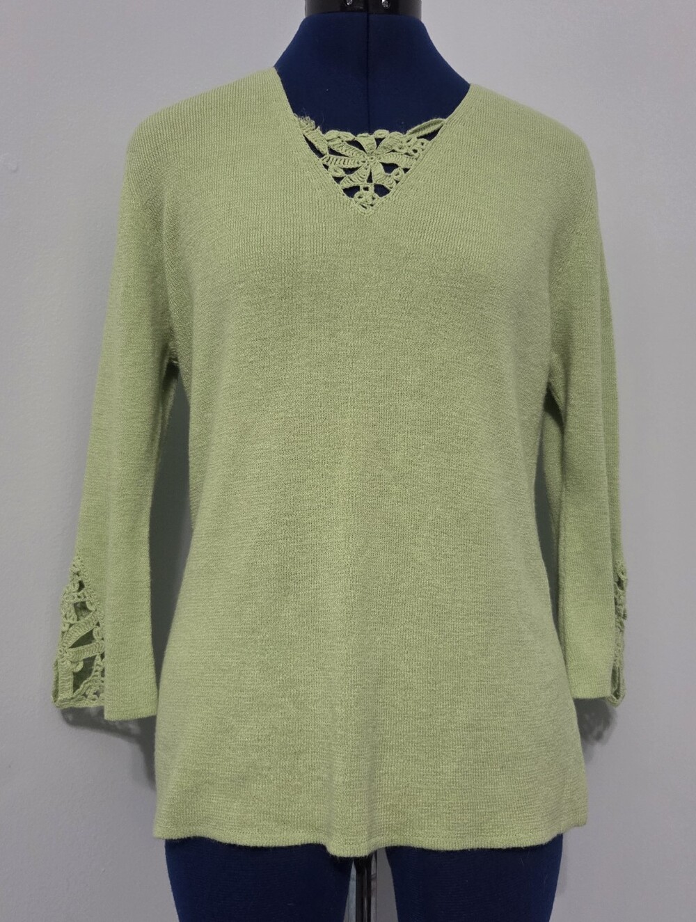 Green Crochet Accent Knit Top